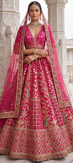 Pink and Majenta color Lehenga in Silk fabric with Embroidered, Sequence, Zari work