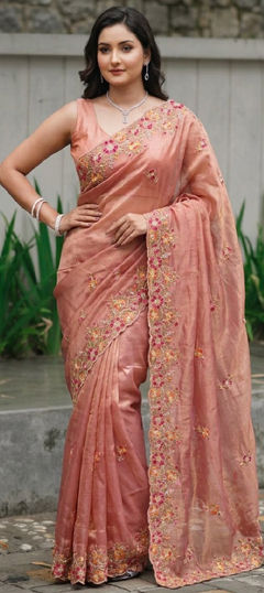 Pink and Majenta color Saree in Net fabric with Embroidered work