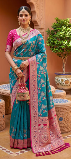 Blue color Saree in Banarasi Silk fabric with Weaving, Zari work