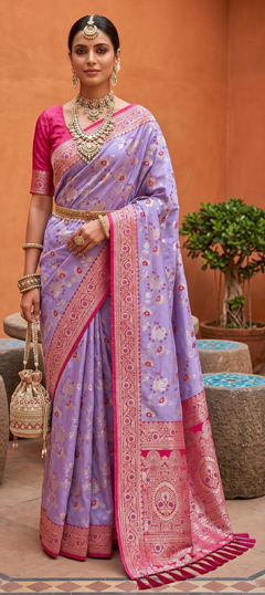 Purple and Violet color Saree in Banarasi Silk fabric with Weaving, Zari work