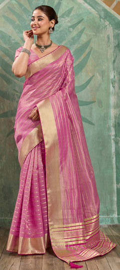Pink and Majenta color Saree in Tussar Silk fabric with Weaving work