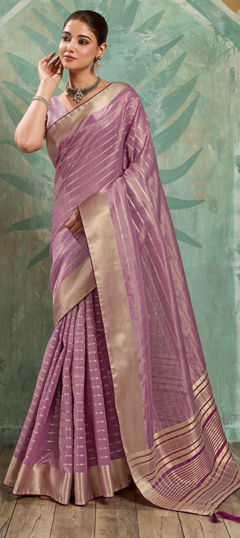 Purple and Violet color Saree in Tissue fabric with Weaving work