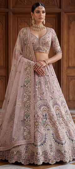 Pink and Majenta color Lehenga in Net fabric with Embroidered, Sequence, Stone work