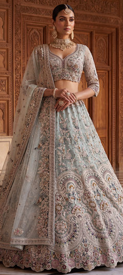 Blue color Lehenga in Net fabric with Embroidered, Sequence, Stone work