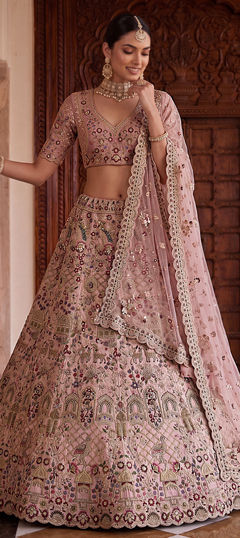 Pink and Majenta color Lehenga in Silk fabric with Embroidered, Sequence, Stone work