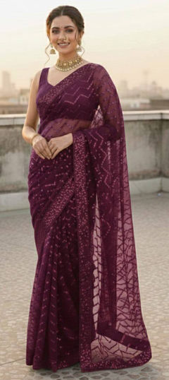 Purple and Violet color Saree in Georgette fabric with Sequence work