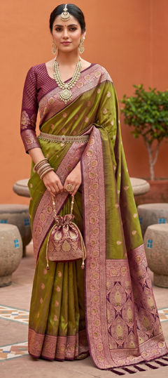 Green color Saree in Silk fabric with Weaving, Zari work