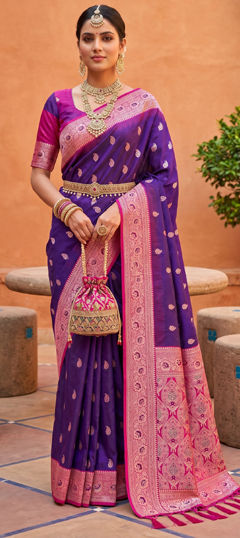 Purple and Violet color Saree in Silk fabric with Weaving, Zari work