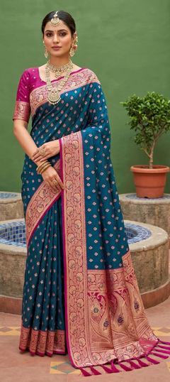 Blue color Saree in Silk fabric with Weaving, Zari work