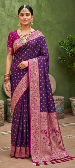 Purple and Violet color Saree in Silk fabric with Weaving, Zari work