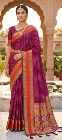 Pink and Majenta color Saree in Silk fabric with Weaving, Zari work