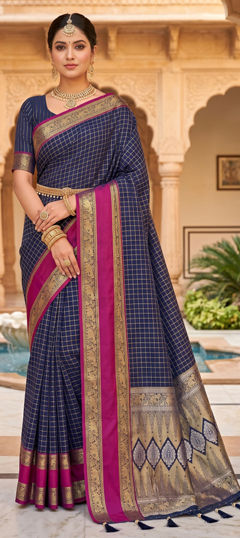 Blue color Saree in Silk fabric with Weaving, Zari work