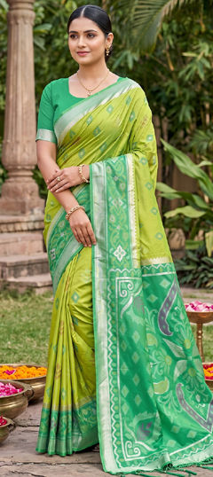 Green color Saree in Silk fabric with Weaving work