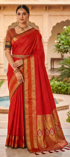 Red and Maroon color Saree in Silk fabric with Weaving, Zari work