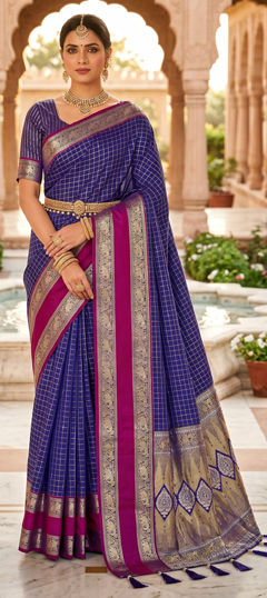 Blue color Saree in Silk fabric with Weaving, Zari work