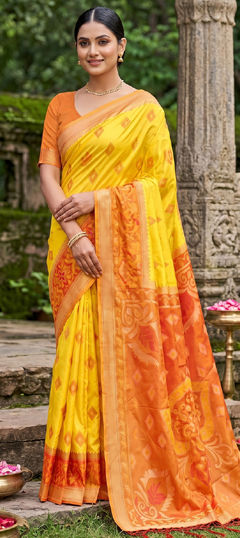 Yellow color Saree in Silk fabric with Weaving work