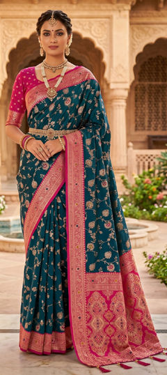 Blue color Saree in Banarasi Silk fabric with Weaving work