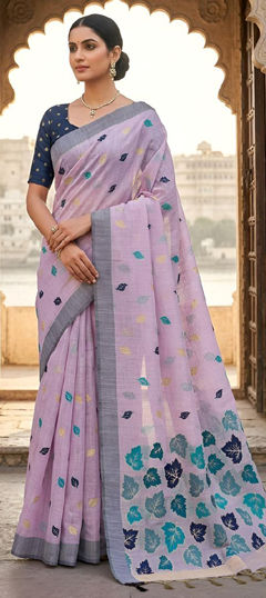Purple and Violet color Saree in Linen fabric with Weaving work