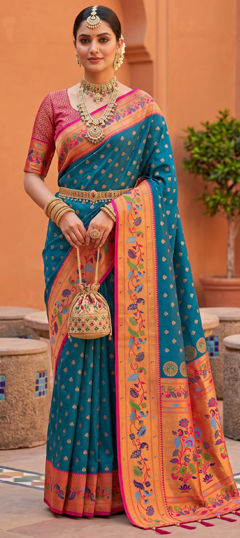 Blue color Saree in Silk fabric with Weaving work