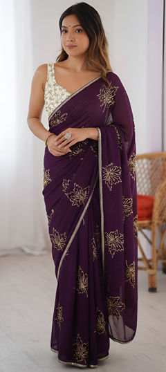 Purple and Violet color Saree in Art Silk fabric with Embroidered work