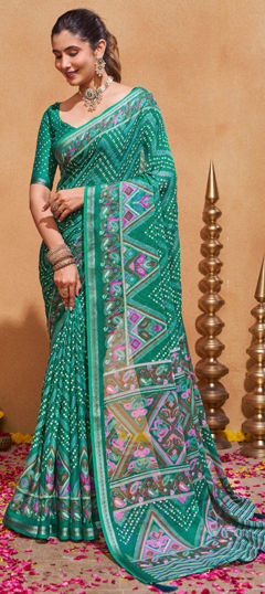 Blue color Saree in Silk fabric with Bandhej, Printed, Weaving work