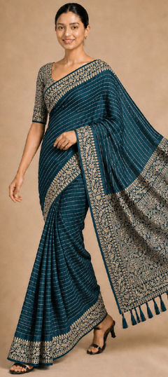 Green color Saree in Chiffon fabric with Weaving work