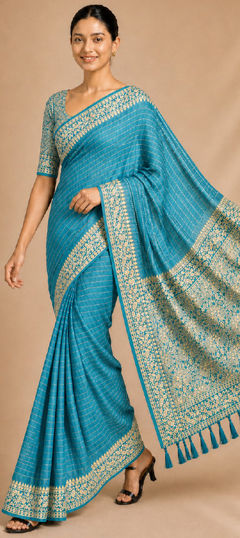 Blue color Saree in Chiffon fabric with Weaving work