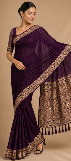 Purple and Violet color Saree in Chiffon fabric with Weaving work