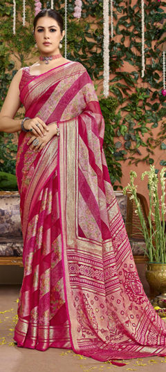 Pink and Majenta color Saree in Silk fabric with Printed work