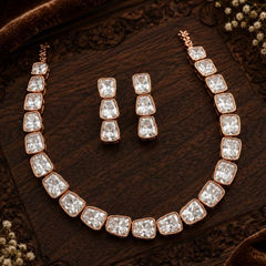 Gold Rodium Polish Silver, White and Off White color Necklace in Metal Alloy studded with CZ Diamond