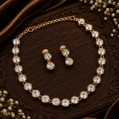 Gold Rodium Polish Gold, White and Off White color Necklace in Metal Alloy studded with CZ Diamond