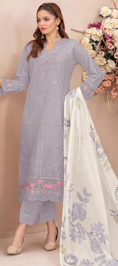 Purple and Violet color Salwar Kameez in Georgette fabric with Embroidered work