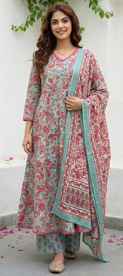 Pink and Majenta color Salwar Kameez in Cotton fabric with Floral, Printed work