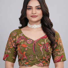 Green color Blouse in Viscose fabric with Printed, Sequence work