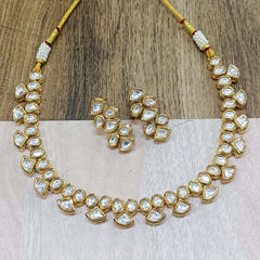 Gold Rodium Polish White and Off White color Necklace in Brass studded with Kundan