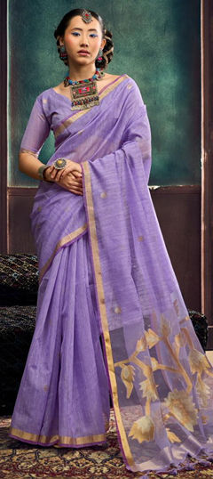 Purple and Violet color Saree in Silk fabric with Printed work