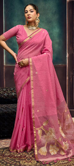 Pink and Majenta color Saree in Silk fabric with Printed work
