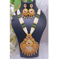 Gold Rodium Polish Multicolor color Necklace in Copper studded with Pearl
