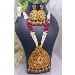 Gold Rodium Polish Multicolor color Necklace in Copper studded with Pearl