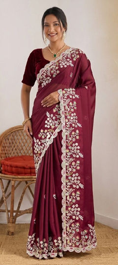 Purple and Violet color Saree in Silk fabric with Embroidered, Sequence work