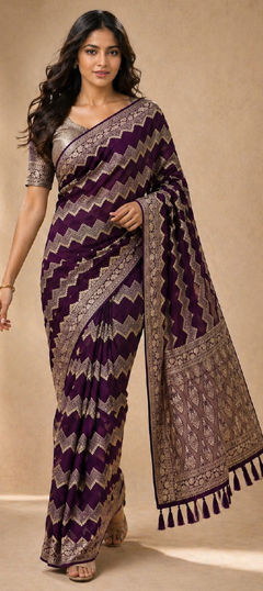 Purple and Violet color Saree in Georgette fabric with Weaving work