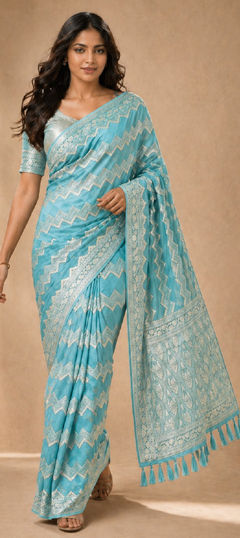 Blue color Saree in Georgette fabric with Weaving work