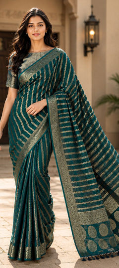 Blue color Saree in Georgette fabric with Weaving work