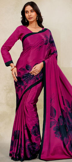 Pink and Majenta color Saree in Crepe Silk fabric with Floral, Printed work