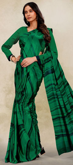 Green color Saree in Crepe Silk fabric with Printed work