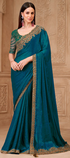 Blue color Saree in Georgette fabric with Embroidered, Sequence work