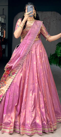 Pink and Majenta color Lehenga in Shimmer fabric with Weaving, Zari work