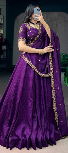 Purple and Violet color Lehenga in Silk fabric with Embroidered, Sequence, Thread work