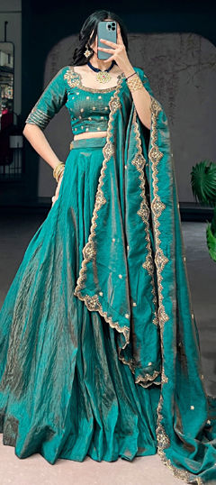 Blue color Lehenga in Silk fabric with Embroidered, Sequence, Thread work