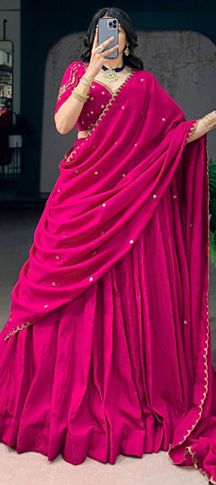 Pink and Majenta color Lehenga in Silk fabric with Embroidered, Sequence, Thread work